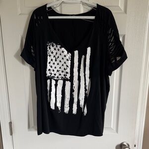 SHEIN Curve - Black and White American Flag Graphic Women's Top